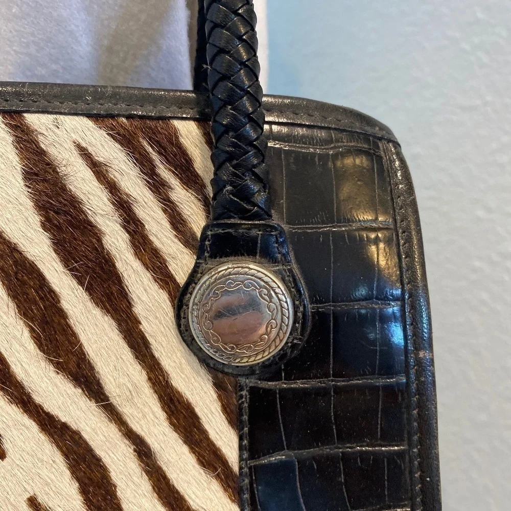 BRIGHTON Authentic Black Leather Zebra Print Calf Hair Shoulder Bag